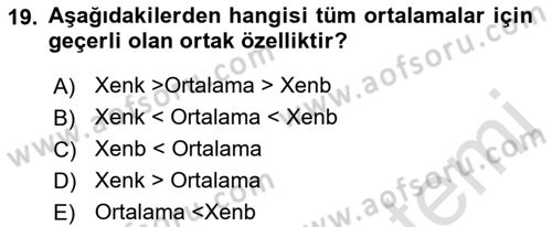 İstatistik 1 Dersi 2022 - 2023 Yılı (Vize) Ara Sınav Soruları 19. Soru