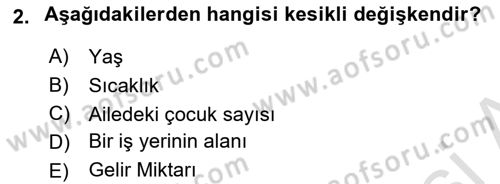 İstatistik 1 Dersi 2022 - 2023 Yılı (Vize) Ara Sınav Soruları 2. Soru