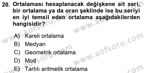 İstatistik 1 Dersi 2022 - 2023 Yılı (Vize) Ara Sınav Soruları 20. Soru