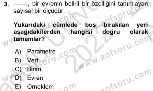 İstatistik 1 Dersi 2022 - 2023 Yılı (Vize) Ara Sınav Soruları 3. Soru