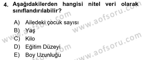 İstatistik 1 Dersi 2022 - 2023 Yılı (Vize) Ara Sınav Soruları 4. Soru