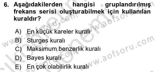 İstatistik 1 Dersi 2022 - 2023 Yılı (Vize) Ara Sınav Soruları 6. Soru