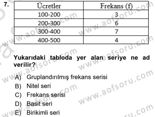 İstatistik 1 Dersi 2022 - 2023 Yılı (Vize) Ara Sınav Soruları 7. Soru