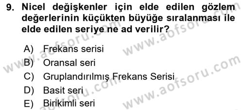 İstatistik 1 Dersi 2022 - 2023 Yılı (Vize) Ara Sınav Soruları 9. Soru