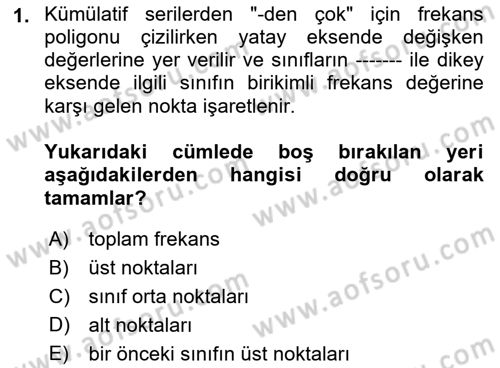 İstatistik 1 Dersi 2022 - 2023 Yılı (Final) Dönem Sonu Sınav Soruları 1. Soru