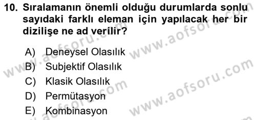 İstatistik 1 Dersi 2022 - 2023 Yılı (Final) Dönem Sonu Sınav Soruları 10. Soru