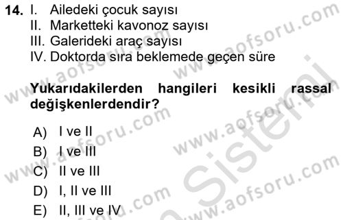 İstatistik 1 Dersi 2022 - 2023 Yılı (Final) Dönem Sonu Sınav Soruları 14. Soru