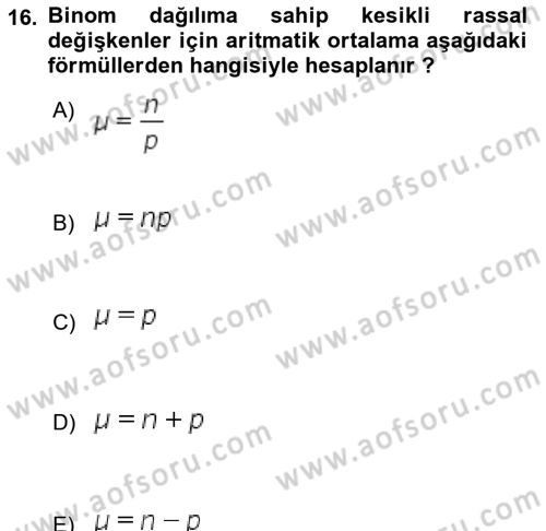 İstatistik 1 Dersi 2022 - 2023 Yılı (Final) Dönem Sonu Sınav Soruları 16. Soru
