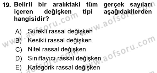 İstatistik 1 Dersi 2022 - 2023 Yılı (Final) Dönem Sonu Sınav Soruları 19. Soru