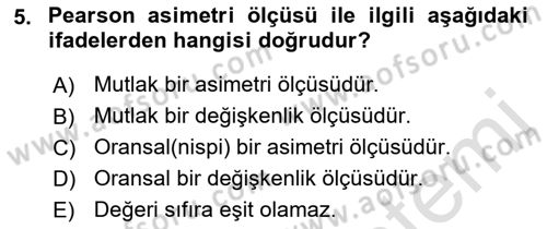 İstatistik 1 Dersi 2022 - 2023 Yılı (Final) Dönem Sonu Sınav Soruları 5. Soru