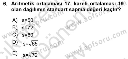İstatistik 1 Dersi 2022 - 2023 Yılı (Final) Dönem Sonu Sınav Soruları 6. Soru