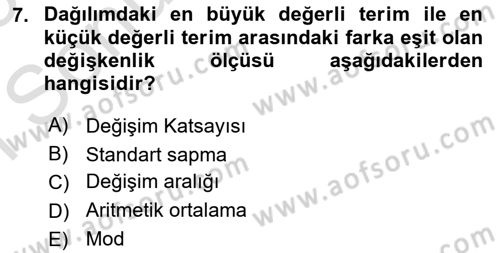 İstatistik 1 Dersi 2022 - 2023 Yılı (Final) Dönem Sonu Sınav Soruları 7. Soru