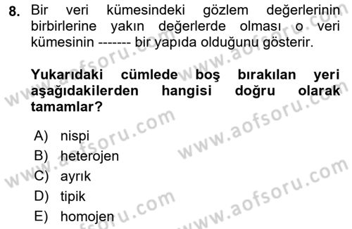 İstatistik 1 Dersi 2022 - 2023 Yılı (Final) Dönem Sonu Sınav Soruları 8. Soru