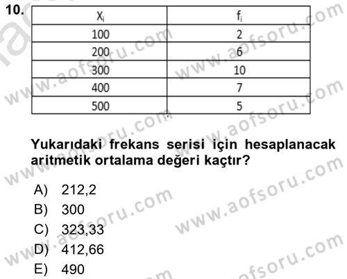 İstatistik 1 Dersi 2022 - 2023 Yılı Yaz Okulu Sınav Soruları 10. Soru