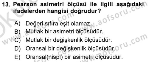İstatistik 1 Dersi 2022 - 2023 Yılı Yaz Okulu Sınav Soruları 13. Soru
