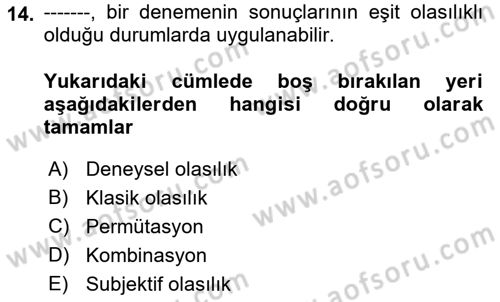 İstatistik 1 Dersi 2022 - 2023 Yılı Yaz Okulu Sınav Soruları 14. Soru