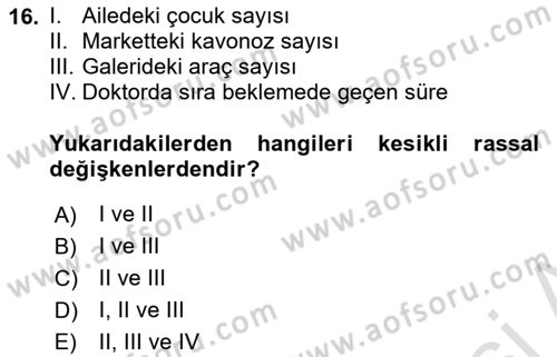 İstatistik 1 Dersi 2022 - 2023 Yılı Yaz Okulu Sınav Soruları 16. Soru