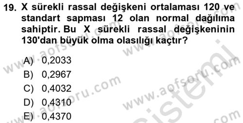 İstatistik 1 Dersi 2022 - 2023 Yılı Yaz Okulu Sınav Soruları 19. Soru