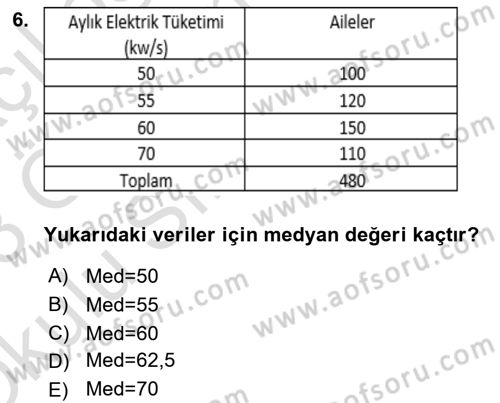 İstatistik 1 Dersi 2022 - 2023 Yılı Yaz Okulu Sınav Soruları 6. Soru