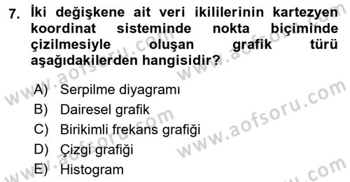 İstatistik 1 Dersi 2022 - 2023 Yılı Yaz Okulu Sınav Soruları 7. Soru