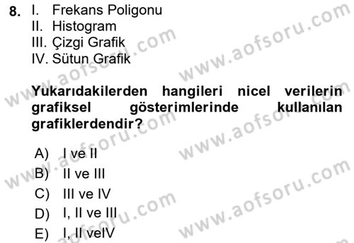 İstatistik 1 Dersi 2022 - 2023 Yılı Yaz Okulu Sınav Soruları 8. Soru
