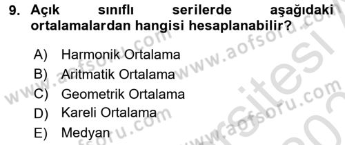 İstatistik 1 Dersi 2022 - 2023 Yılı Yaz Okulu Sınav Soruları 9. Soru