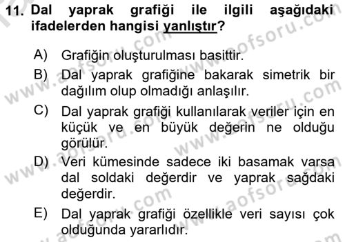İstatistik 1 Dersi 2023 - 2024 Yılı (Vize) Ara Sınav Soruları 11. Soru