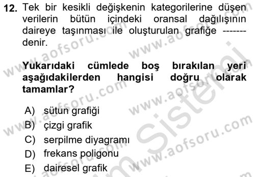 İstatistik 1 Dersi 2023 - 2024 Yılı (Vize) Ara Sınav Soruları 12. Soru