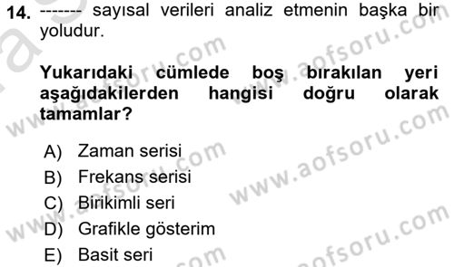 İstatistik 1 Dersi 2023 - 2024 Yılı (Vize) Ara Sınav Soruları 14. Soru