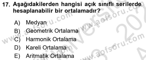 İstatistik 1 Dersi 2023 - 2024 Yılı (Vize) Ara Sınav Soruları 17. Soru