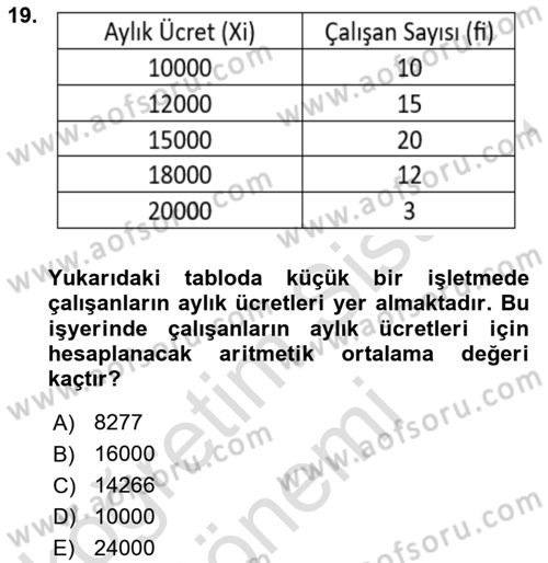 İstatistik 1 Dersi 2023 - 2024 Yılı (Vize) Ara Sınav Soruları 19. Soru