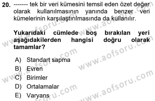 İstatistik 1 Dersi 2023 - 2024 Yılı (Vize) Ara Sınav Soruları 20. Soru
