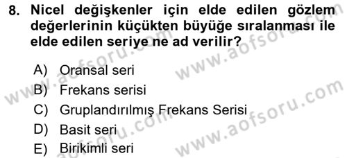 İstatistik 1 Dersi 2023 - 2024 Yılı (Vize) Ara Sınav Soruları 8. Soru
