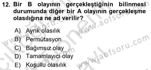 İstatistik 1 Dersi 2023 - 2024 Yılı (Final) Dönem Sonu Sınav Soruları 12. Soru