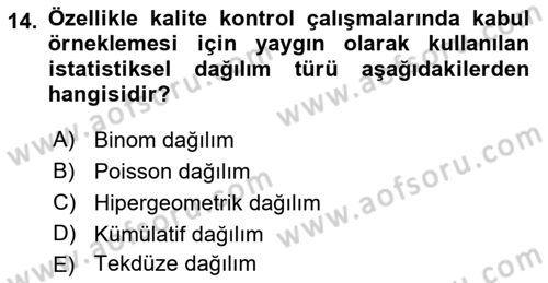 İstatistik 1 Dersi 2023 - 2024 Yılı (Final) Dönem Sonu Sınav Soruları 14. Soru