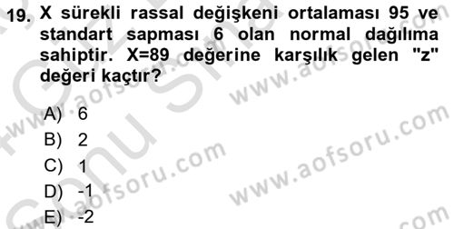 İstatistik 1 Dersi 2023 - 2024 Yılı (Final) Dönem Sonu Sınav Soruları 19. Soru