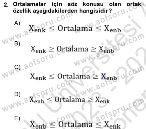 İstatistik 1 Dersi 2023 - 2024 Yılı (Final) Dönem Sonu Sınav Soruları 2. Soru