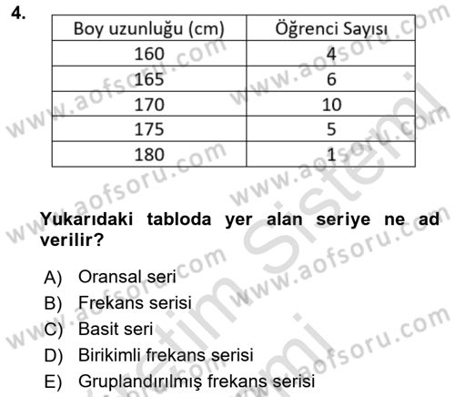 İstatistik 1 Dersi 2023 - 2024 Yılı (Final) Dönem Sonu Sınav Soruları 4. Soru