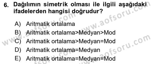 İstatistik 1 Dersi 2023 - 2024 Yılı (Final) Dönem Sonu Sınav Soruları 6. Soru