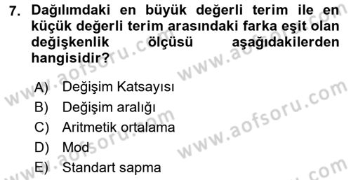 İstatistik 1 Dersi 2023 - 2024 Yılı (Final) Dönem Sonu Sınav Soruları 7. Soru