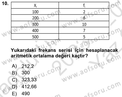 İstatistik 1 Dersi 2023 - 2024 Yılı Yaz Okulu Sınav Soruları 10. Soru