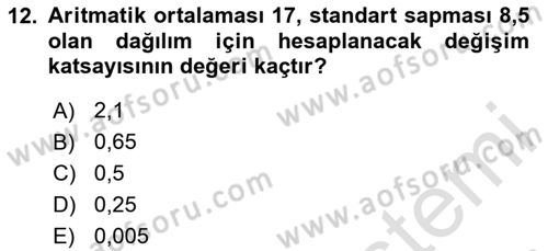 İstatistik 1 Dersi 2023 - 2024 Yılı Yaz Okulu Sınav Soruları 12. Soru
