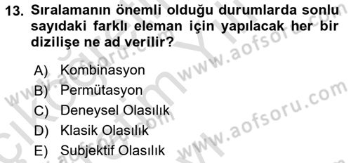 İstatistik 1 Dersi 2023 - 2024 Yılı Yaz Okulu Sınav Soruları 13. Soru