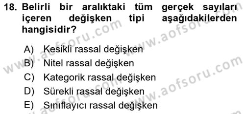 İstatistik 1 Dersi 2023 - 2024 Yılı Yaz Okulu Sınav Soruları 18. Soru