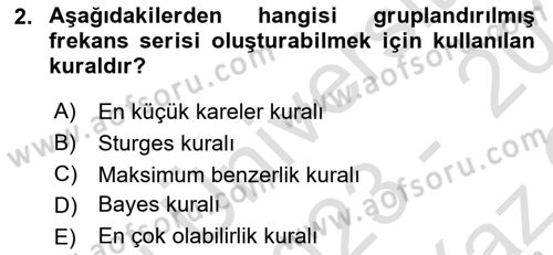 İstatistik 1 Dersi 2023 - 2024 Yılı Yaz Okulu Sınav Soruları 2. Soru