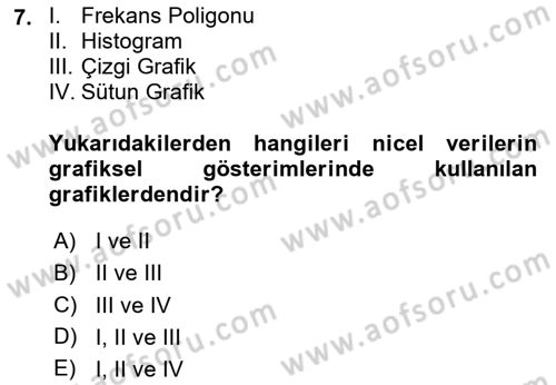 İstatistik 1 Dersi 2023 - 2024 Yılı Yaz Okulu Sınav Soruları 7. Soru