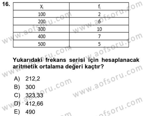 İstatistik 1 Dersi 2024 - 2025 Yılı (Vize) Ara Sınav Soruları 16. Soru