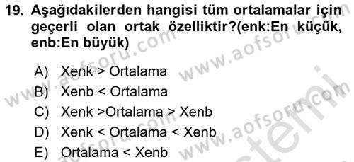 İstatistik 1 Dersi 2024 - 2025 Yılı (Vize) Ara Sınav Soruları 19. Soru