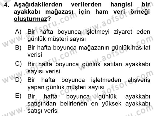 İstatistik 1 Dersi 2024 - 2025 Yılı (Vize) Ara Sınav Soruları 4. Soru