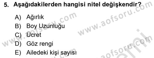 İstatistik 1 Dersi 2024 - 2025 Yılı (Vize) Ara Sınav Soruları 5. Soru